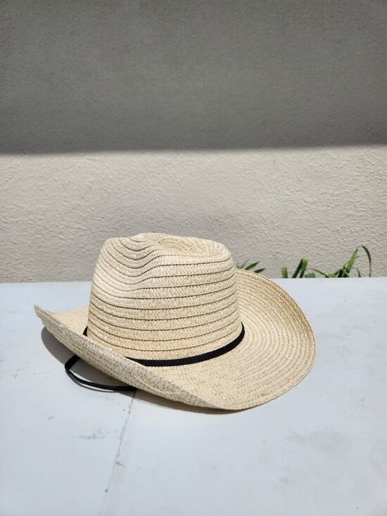 Accessories - Western Creme Straw Woven Cowboy Hat Sun Hat with Adjustable Strap Unisex Fedora